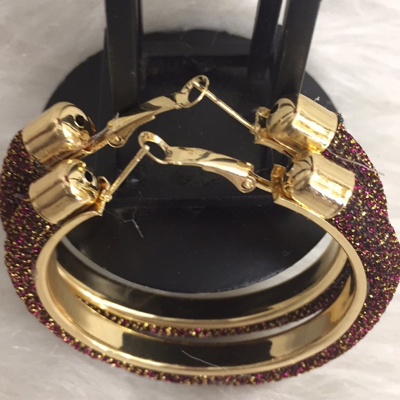🌹3/$15 Palm Beach Pink & Gold Glitter Hoop Earrings - Picture 4 of 8